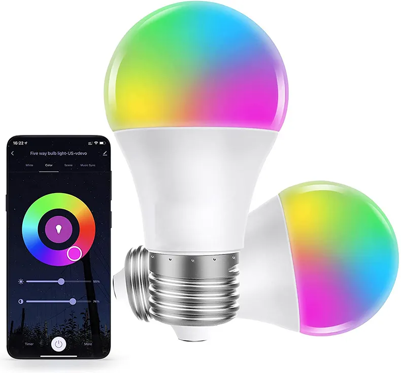 Tuya smart LED Bulb light WIFI+Beacon Mobile APP control,CCT+RGB
