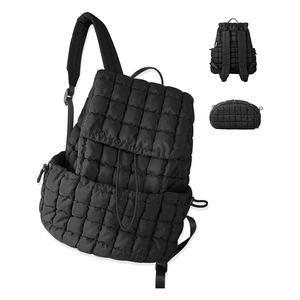 Women's Lightweight Quilted <b>Backpack</b> <b>Large</b> Capacity Travel <b>Backpack</b> With Zippered Pockets Detachable Straps Black Winter 2023 - Product Image 5
