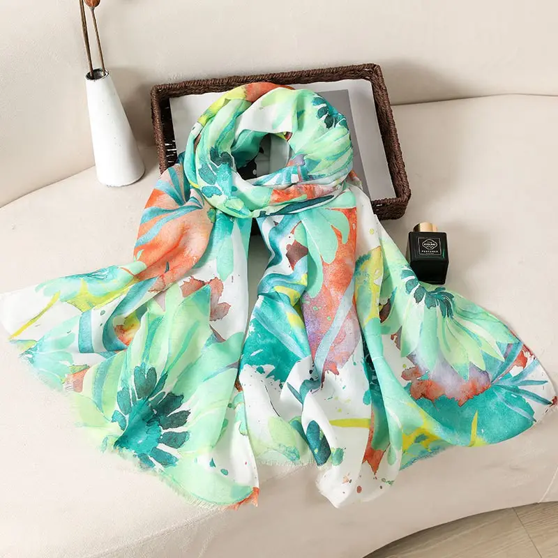 2023 Spring Summer New digital print customize your own scarf shawls for ladies