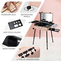Valise de maquillage professionnelle en aluminium résistante à l'eau de 24 pouces, avec miroir à 8 LED, haut-parleur Bluetooth