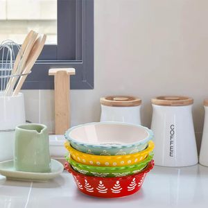 4 packs de mini-moule à tarte en céramique florale colorée de <span class=keywords><strong>6</strong></span> pouces à bord cannelé pour les bonbons et la pâtisserie. - Product Image 6