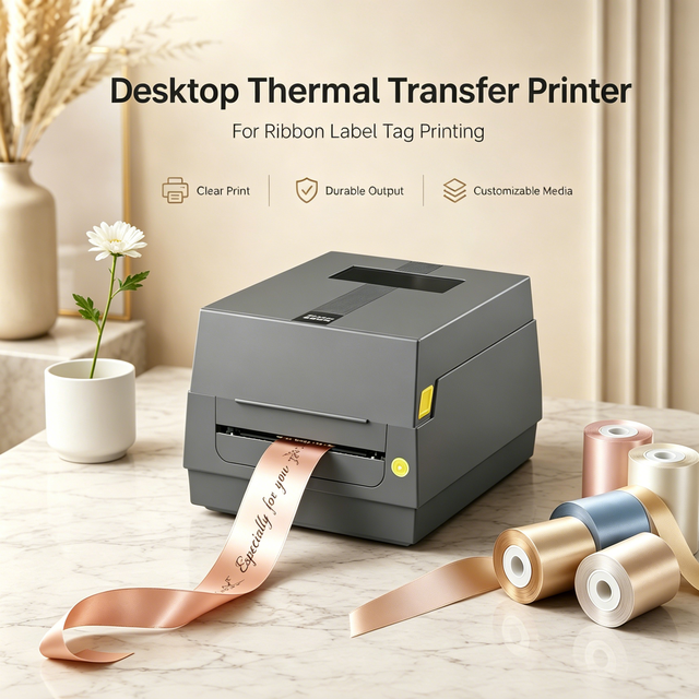 Desktop Thermal Transfer Ribbon Label Printer for Custom Satin Ribbon Stickers Hang Tags Gift Packaging