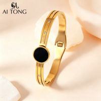 Pulseras de Acero Inoxidable con Baño de Oro PVD de 18K, Diseño de Trébol de Cuatro Hojas con Esmalte, Números Romanos Incrustados y Circonitas, Joyería de Moda para Chicas