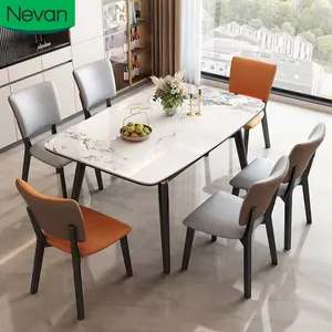 Sala de jantar atacado moderno simples preço barato 4 lugares pedra espaço salvar retângulo extensível mesa de jantar de madeira cadeira