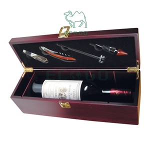 Boîte à vin en bois d'acajou avec ensemble de service de bar porte-boîte à vin personnalisable accessoires de vin fonctionnels - Product Image 1