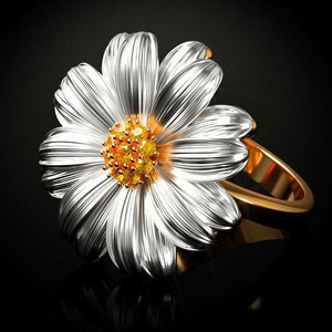 Anello da Donna con Motivo Floreale Margherita e Girasole, Elegante Bicolore, Gioiello Regolabile in Lega, Stile Moderno - Product Image 1
