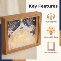 Crèche 3D personnalisée éclairée par LED avec cadre en bois, décoration de Noël, CE RoHS