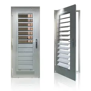 Dijual pintu masuk depan louvered aluminium tahan topan Karibia ventilasi bingkai kaca dapat diatur pintu masuk depan