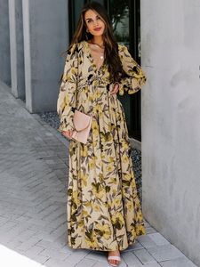 SUZHOU <span class=keywords><strong>VIVA</strong></span> VIXEN Abito lungo da donna con stampa floreale, scollo a V profondo, maniche lunghe a sbuffo, vita impero, balze a strati, traspirante - Product Image 5