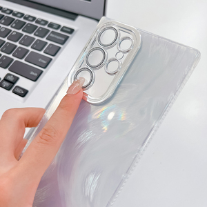 Sang trọng Laser lông sợi trường hợp điện thoại cho Samsung Galaxy S24 FE <span class=keywords><strong>IMD</strong></span> Gradient chống sốc Bìa ống kính máy ảnh A54 cô gái long lanh trường hợp - Product Image 5