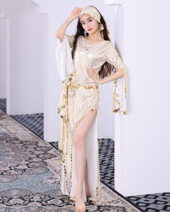 Traje Casual de Danza del Vientre, <span class=keywords><strong>Vestido</strong></span> Largo Estilo <span class=keywords><strong>Egipcio</strong></span> Folclórico Saidi, Incluye Bastón, para Presentaciones de Verano para Mujeres - Product Image 4