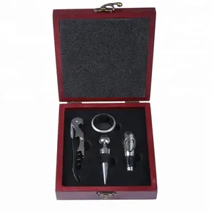 Scatola di legno apriscatole vino rosso Set regalo, in acciaio inox versatore anello di vino bottiglia spina vino apribottiglie Set regalo