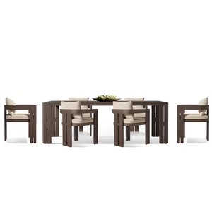 Table <span class=keywords><strong>de</strong></span> salle à manger d'extérieur <span class=keywords><strong>en</strong></span> alliage d'aluminium et <span class=keywords><strong>bois</strong></span> <span class=keywords><strong>de</strong></span> teck massif, 6 chaises, ensemble <span class=keywords><strong>de</strong></span> <span class=keywords><strong>jardin</strong></span> mobile, imperméable et séchant rapidement, mobilier d'extérieur - Product Image 4