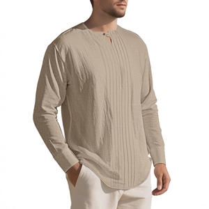 Camisa Henley de Lino para Hombre, Manga Larga, Color Sólido, Transpirable, Informal, para Uso Diario, Otoño Invierno, Diseño de Cuello Redondo - Product Image 5