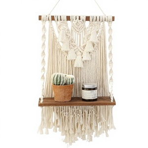 Étagère murale en macramé à un seul niveau, style bohème, faite à la main, tissée, pour le rangement des plantes, décoration de la maison, salle de bain, chambre à coucher - Product Image 2