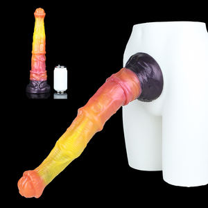 17.4 inç parlak turuncu at yapay Penis 3 kalın halka stimülatörü yetişkin Anal g-spot silikon eller serbest hayvan çift katmanlı Penis - Product Image 1