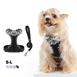 Harnais pour chien en dentelle et maille à carreaux avec laisse, gilet réglable pour petits chiots et chats, laisse pour chien - Product Image 1