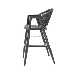 Juego de Bar bistró tejido de cuerda gris oscuro muebles de hotel de lujo con carbón de mesa de metal de aluminio para uso en bar o restaurante - Product Image 5