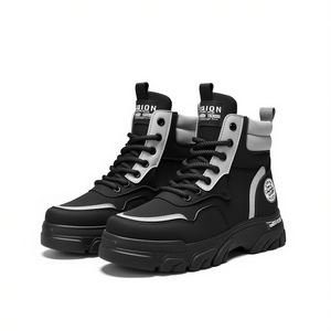 Chion Bottes Martin décontractées pour hommes, semelle en caoutchouc, à lacets, bout rond, couleur unie, tendance mode, chaussures de travail toutes saisons - Product Image 1