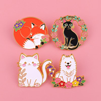 Nouvelle broche en alliage de zinc avec motif d'animal (chaton, chiot, renard), peinture au four, pendentif créatif, broche DIY, vente en gros