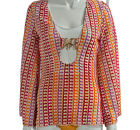 Robe de plage mi-longue en crochet imprimé extensible personnalisée, bleu clair et rose, manches longues, taille élastique, séchage rapide, étoile de mer, pour femmes