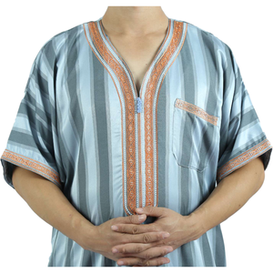 Vêtements arabes islamiques pour hommes <span class=keywords><strong>Djellaba</strong></span> dubaï Abaya Kaftan musulman moyen-orient Caftan ample décontracté à capuche Robe à rayures Jubba Thobe - Product Image 2