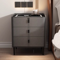 Mesita de noche de carga inalámbrica multifuncional de tres cajones para el hogar, dormitorio moderno, simple e inteligente italiano.