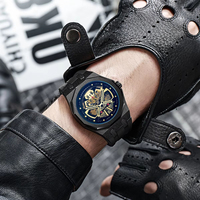 Montres automatiques squelette de luxe pour hommes, mouvement punk, bracelet en silicone, cadran ajouré, design tendance, résistantes à l'eau 3 ATM, élégantes