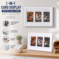 Cadre de présentation mural en bois blanc à 3 emplacements pour cartes de sport, avec couvercle de protection en plexiglas pour cartes de collection