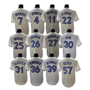 Maillot de baseball <span class=keywords><strong>blanc</strong></span> entièrement brodé Toronto 2026 pour homme, grande taille, manches courtes # 27 Guerrero Jr # 11 Bichette # 30 Kirk Polyester - Product Image 1