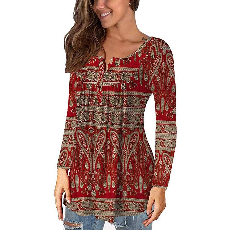 Red Womens floral tops shirts blouses