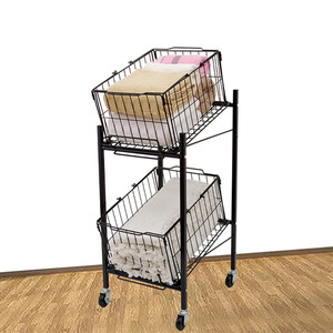 Panier à linge pliable à 3 niveaux en fil métallique avec roulettes, chariot à linge en fil métallique - Product Image 3