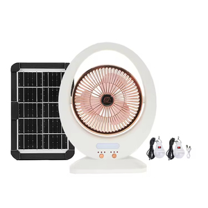 พัดลมโซลาร์แบบพกพาจากโรงงานเจ้อเจียง ประเทศจีน วัสดุ PP ขนาด 8 นิ้ว กำลังไฟ 15 วัตต์ 3 สี พร้อมแผงโซลาร์เซลล์และหลอดไฟ 3 ดวง - Product Image 2