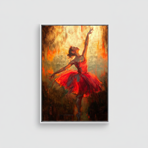 Fiery Ballerina <b>Canvas</b> <b>Print</b>: Red Dress Dancer in Golden Light,WHITE <b>FRAMED</b> <b>CANVAS</b> - Product Image 2