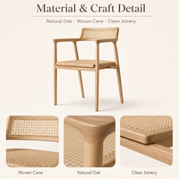 Fauteuil de salle à manger moderne en chêne avec dossier et assise en rotin tressé à la main, structure en bois massif, confort élégant pour les intérieurs de maison et de restaurant