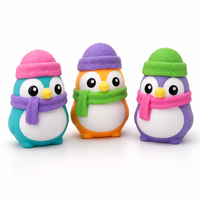 Jouet Squishy Pingouin à Remontée Lente, Teal Orange Violet, avec Bonnet et Écharpe Tricotés, Anti-Stress, Compagnon de Bureau