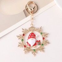 Nouveau Porte-clés Gnome de Noël en émail, motif nain, flocon de neige et couronne, avec strass en cristal, breloque pour sac cadeau de Noël