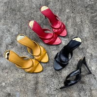 Sandal Stiletto Mules Seksi Model Open-Toe untuk Wanita, Fashion Musim Panas, Serbaguna, Hak Tinggi, Street Wear