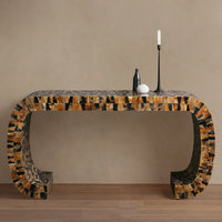 Table de Hall Courbe Continue en Mosaïque, Meuble de Luxe Artisanal Incrusté pour Hall d'Entrée, Décoration de Foyer
