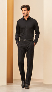 Pantalon habillé homme bleu marine en polyester tissé, taille mi-haute, coupe ajustée, jambe droite, écologique et facile d'entretien, idéal pour le bureau et les affaires - Product Image 2