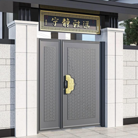 Portail de cour à double battant personnalisé, style héritage, avec plaque décorative festonnée motif nuage et méandre, pour villa chinoise traditionnelle