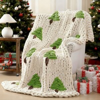 Plaid en tricot épais pour sapin de Noël, couverture douce tricotée à la main, vente en gros, couverture festive pour canapé et lit