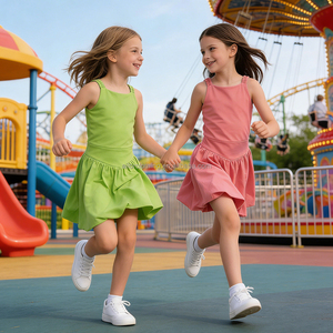 Robe de yoga unie à bretelles larges pour filles, avec short intégré, vente en gros, personnalisable, vêtements décontractés pour enfants, faible MOQ - Product Image 3