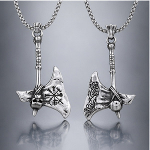 Collar con colgante de hacha vikinga nórdica yunnique, regalo para hombre de plata tibetana, diseño geométrico JD215 - Product Image 3