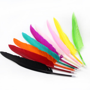 Venta al por mayor a granel largo colorido ala de ganso plumas pluma bolígrafo metal bonito fiesta boda regalo artesanía eventos especiales - Product Image 4