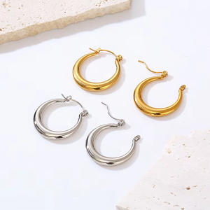 Boucles d'oreilles créatives minimalistes en gros usine de haute qualité en acier inoxydable Simple classique rond boucles d'oreilles pour les femmes - Product Image 6
