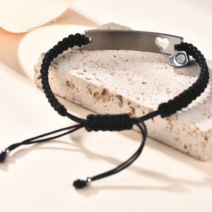 Custom Engraved <b>Couple</b> <b>Bracelet</b> Set Black Woven Heart Charm Magnetic Jewelry for Women Gift - Product Image 3