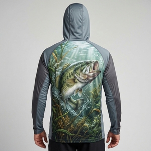 <b>Men's</b> Hooded Long Sleeve Fishing <b>Shirt</b> UPF 50 Anti UV 100% Polyester Pullover Solid Color Quick Dry Adult Size New Quality Sale - Product Image 6
