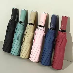 대형 10 갈비뼈 멀티 컬러 사용자 정의 로고 3 접는 우산 자동 태양과 비 우산