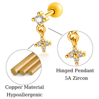 Boucle d'oreille clou Maina plaquée or avec zircon cubique en forme de goutte d'eau, pendentif pour lobe d'oreille et tragus, avec dos à vis externe